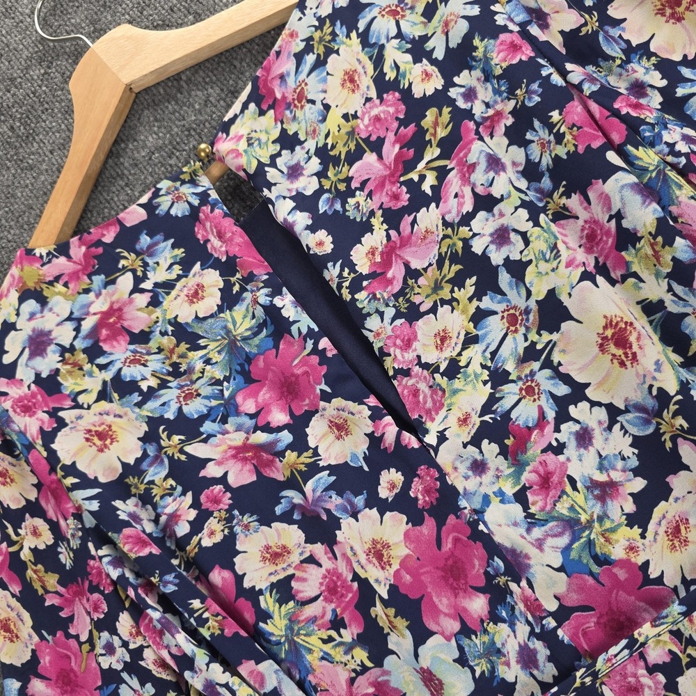 55-LuLu's Dress Wmns Medium Navy Blue Floral Bell Sleeve Fit & Flare Mini A-Line - Picture 10 of 16